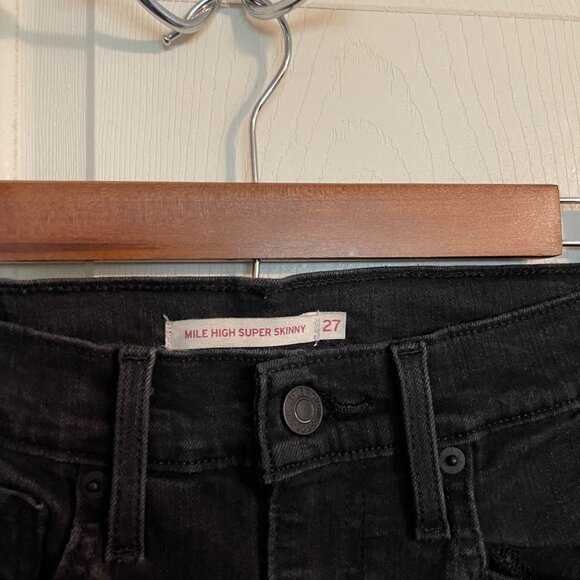 Levi's Womens Black Stretch High Rise Mile High Super Skinny Jeans Size 27 - Picture 2 of 8